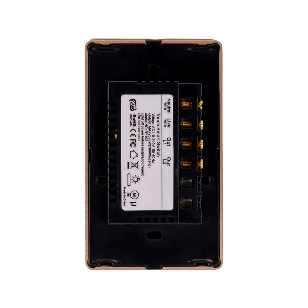 Wifi 2 x 300W 240V Two Gang Wall Switch Black with Gold Trim - HV9220-2