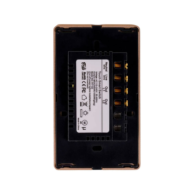 Wifi 2 x 300W 240V Two Gang Wall Switch Black with Gold Trim - HV9220-2