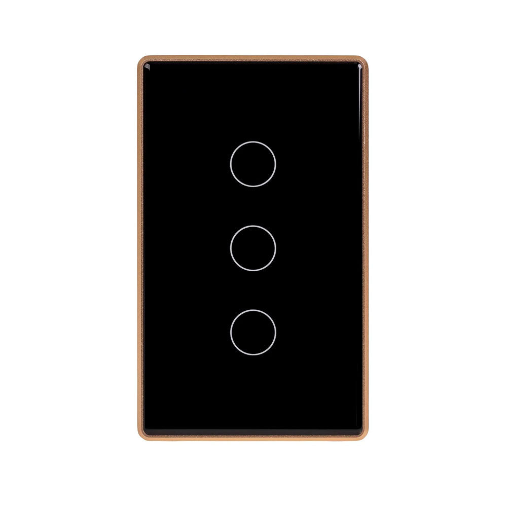 Wifi 3 x 300W 240V Three Gang Wall Switch Black with Gold Trim - HV9220-3