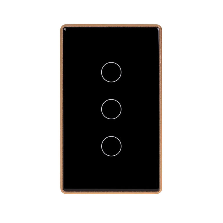 Wifi 3 x 300W 240V Three Gang Wall Switch Black with Gold Trim - HV9220-3