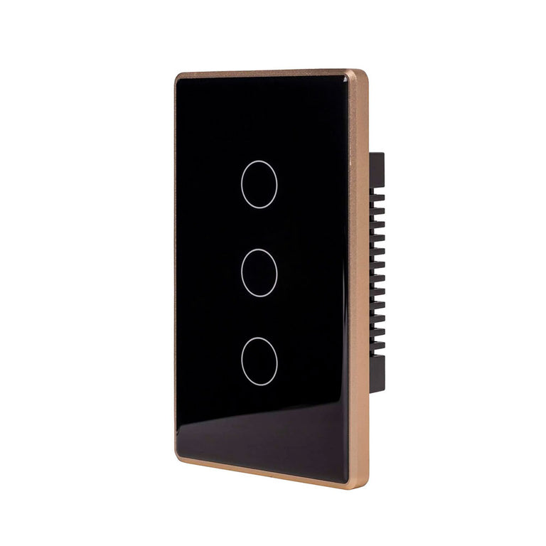 Wifi 3 x 300W 240V Three Gang Wall Switch Black with Gold Trim - HV9220-3