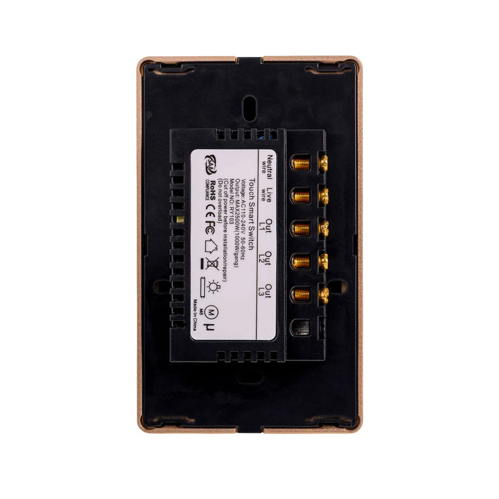 Wifi 3 x 300W 240V Three Gang Wall Switch Black with Gold Trim - HV9220-3