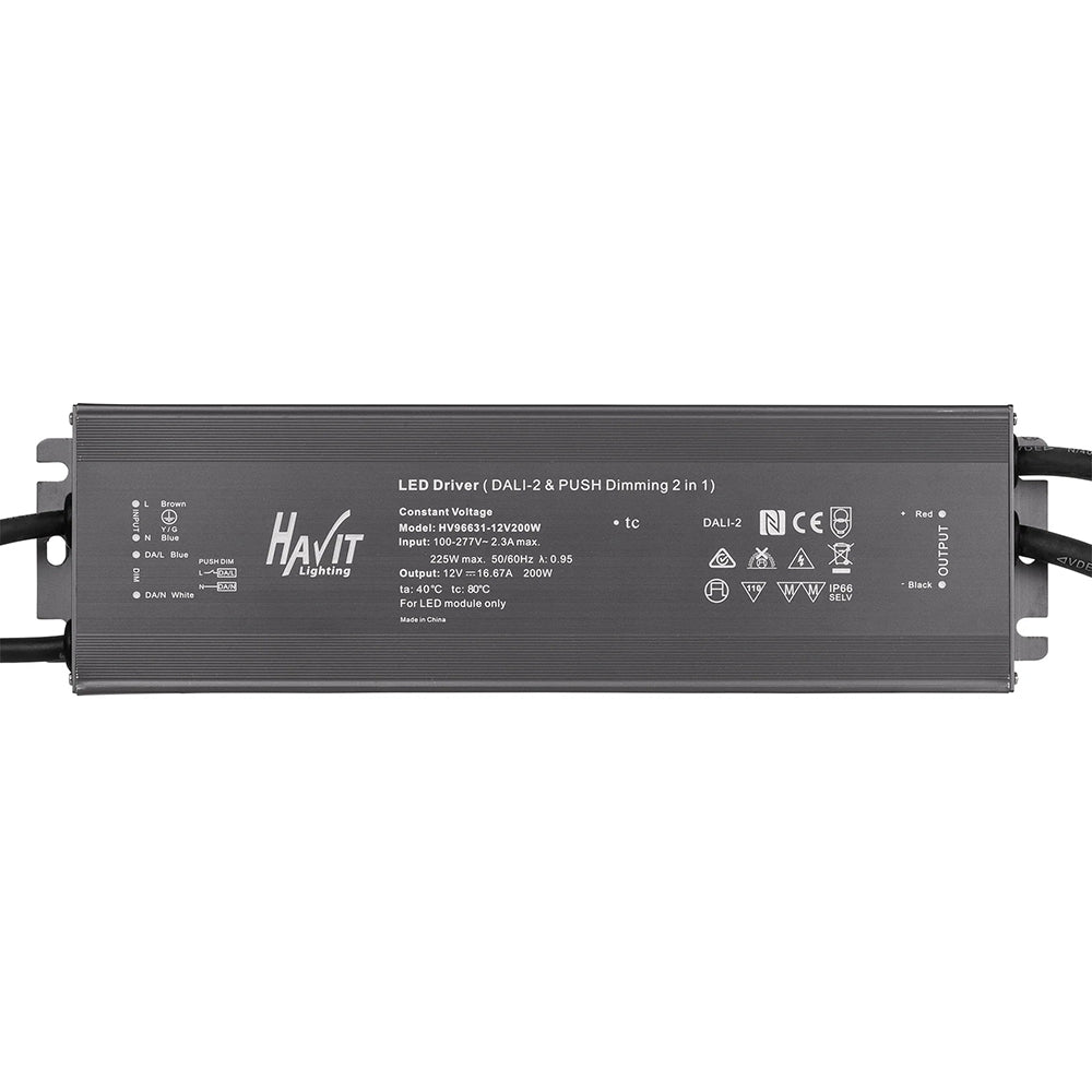 Outdoor 200W 24V DC LED Dali + Push Dim Constant Voltage Driver IP66 - HV96631-24V200W
