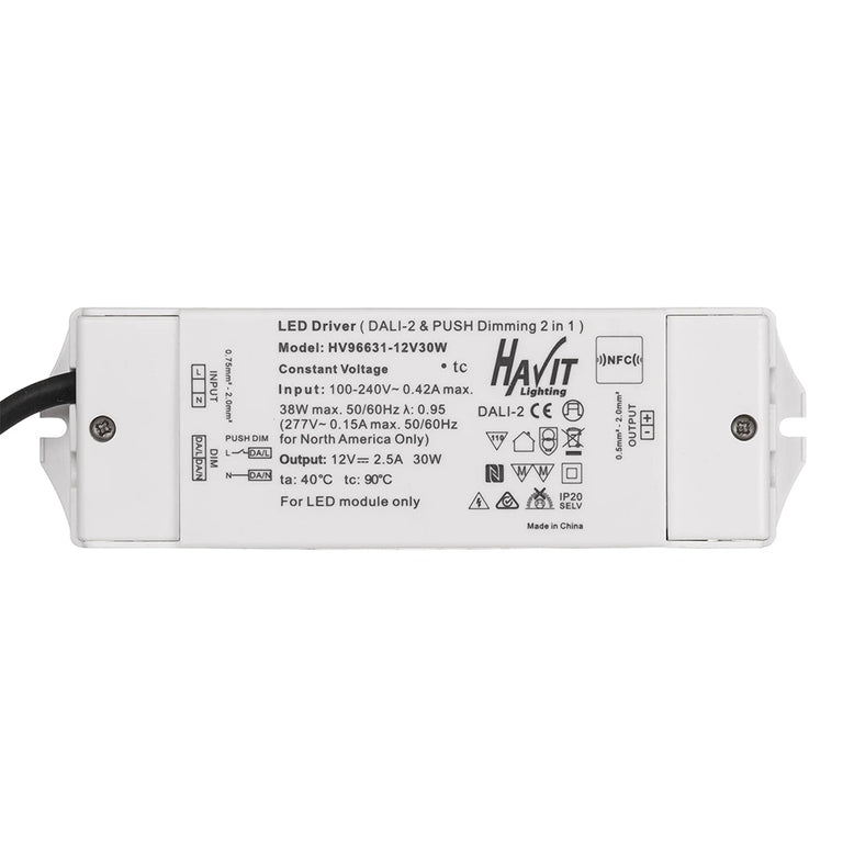 Indoor 30W 12V DC LED Dali + Push Dim Constant Voltage Driver - HV96631-12V30W