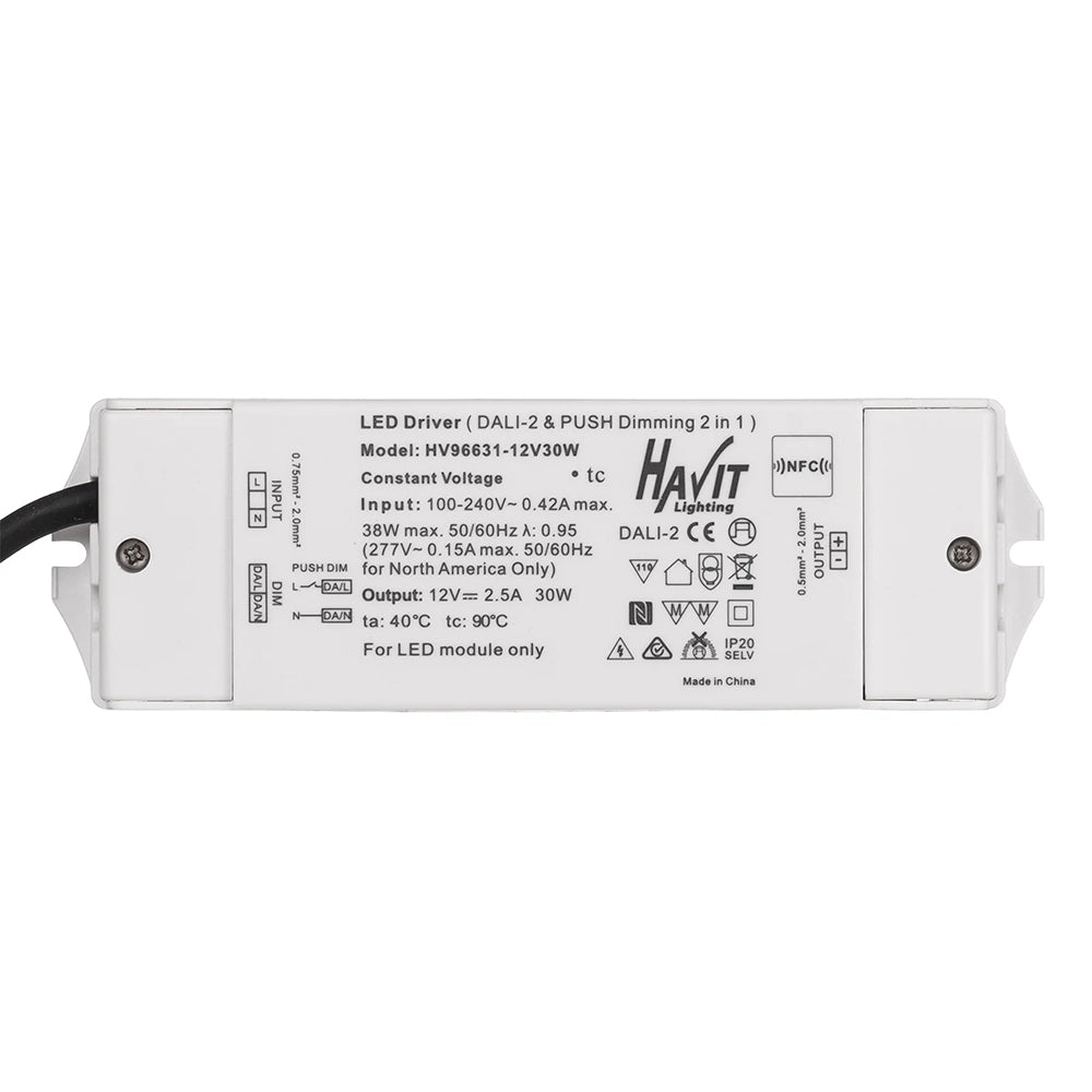Indoor 30W 24V DC LED Dali + Push Dim Constant Voltage Driver - HV96631-24V30W
