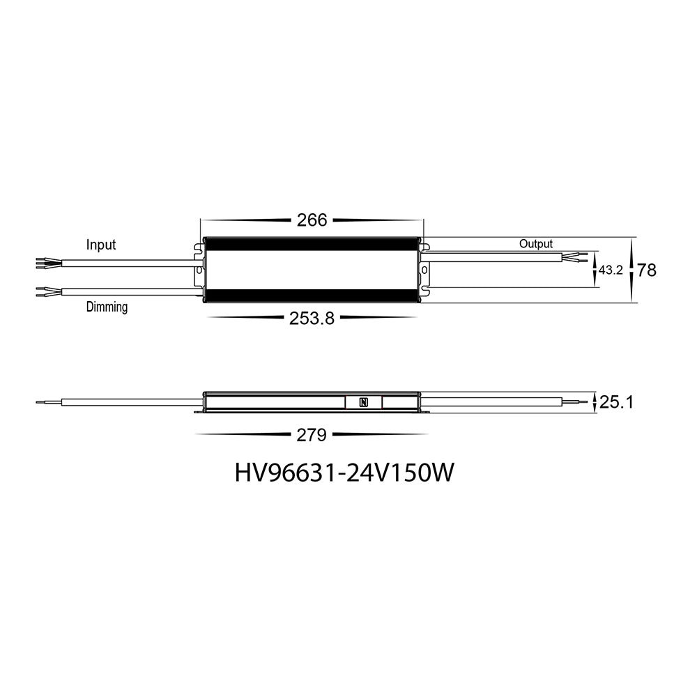 Outdoor 150W 24V DC LED Dali + Push Dim Constant Voltage Driver IP66 - HV96631-24V150W