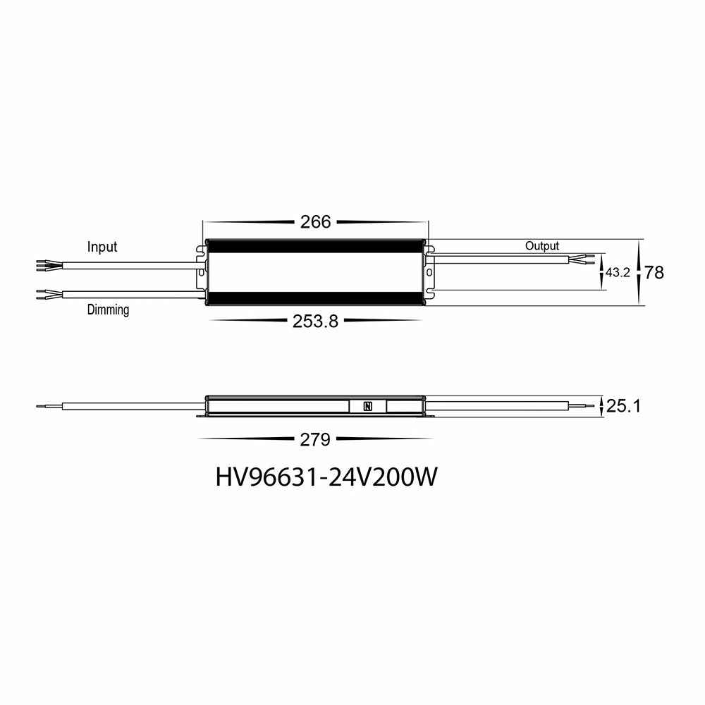 Outdoor 200W 24V DC LED Dali + Push Dim Constant Voltage Driver IP66 - HV96631-24V200W