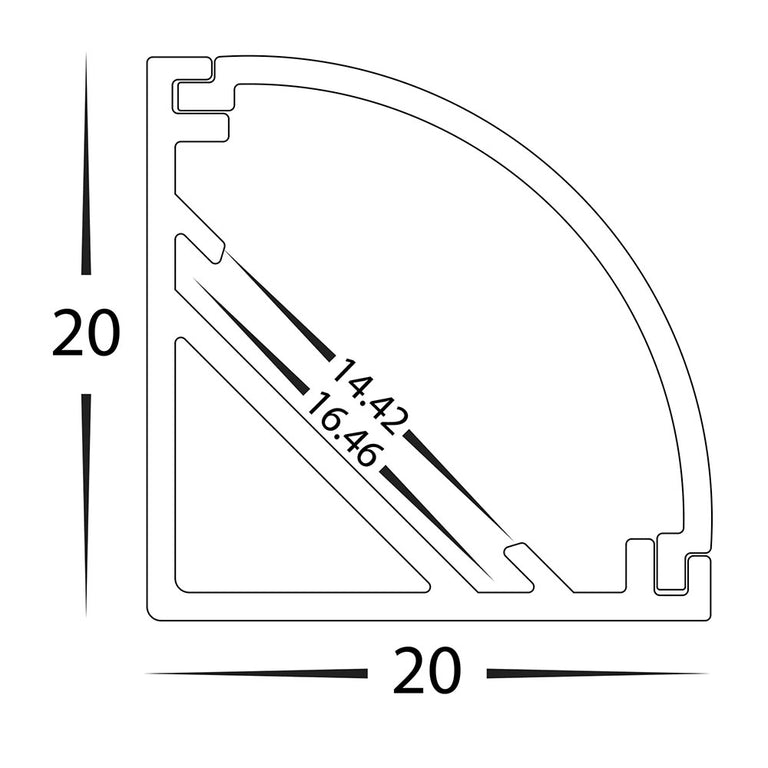 Corner 1 meter 20x20mm Aluminium LED Profile Silver - HV9691-2020