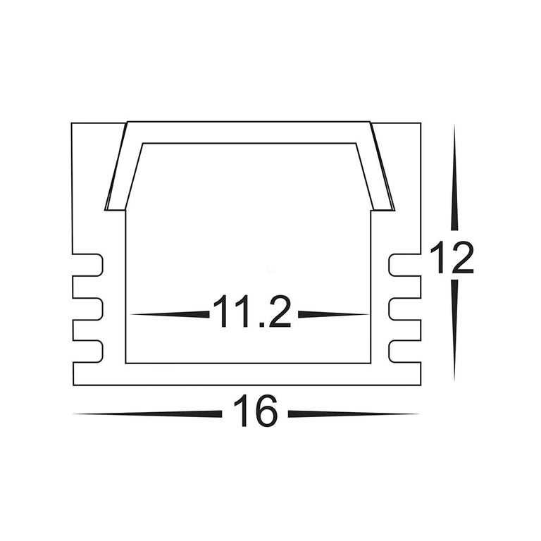 Shallow Square 1 meter 16x12mm Aluminium LED Profile White - HV9693-1612-WHT