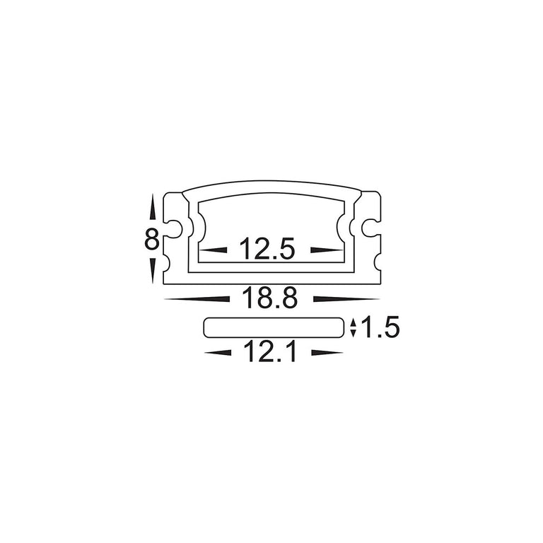 Shallow Square 3 Meter 19x8mm Weatherproof Aluminium LED Profile Silver - HV9693-1808-3M