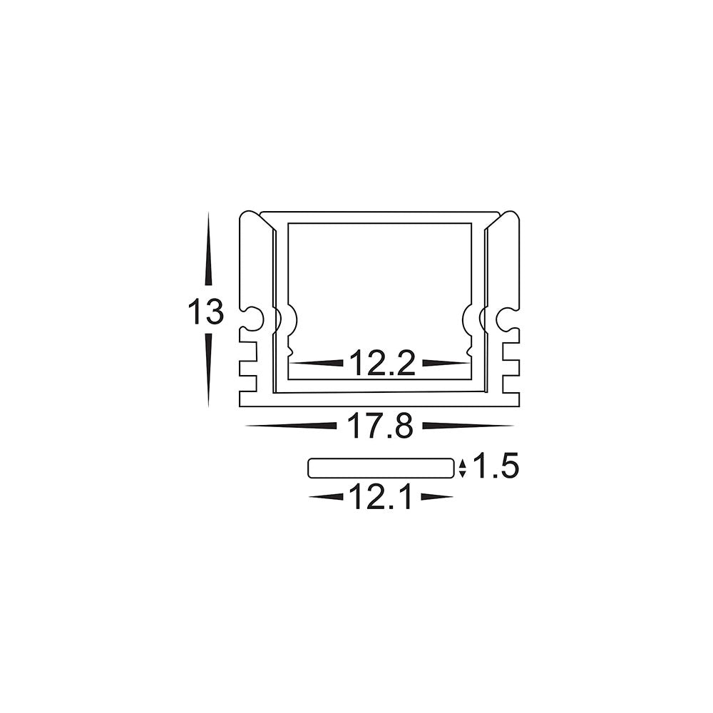 Shallow Square 2 Meter 18x13mm Weatherproof Aluminium LED Profile Silver - HV9693-1812-2M