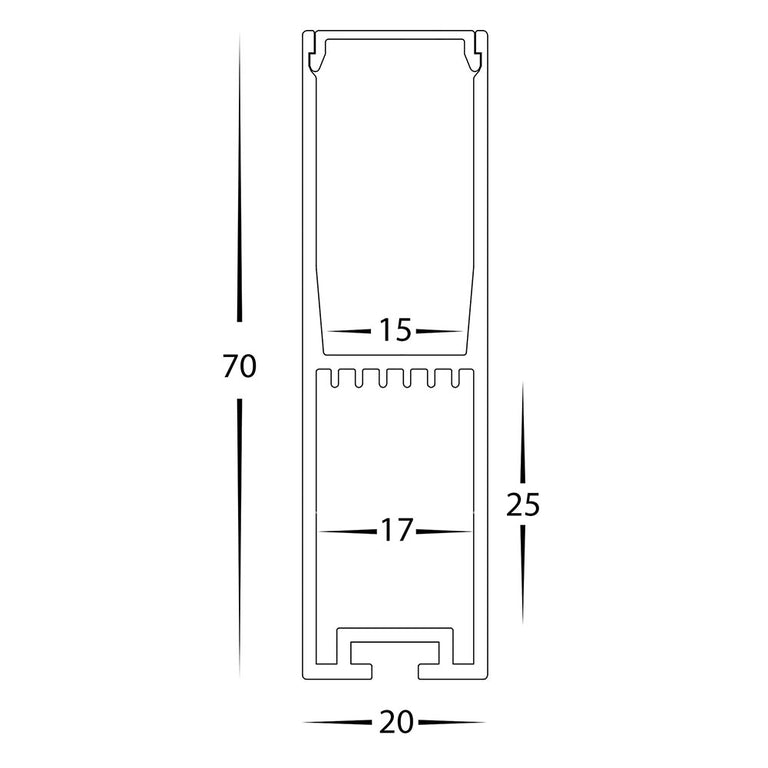 Deep Square 1 Meter 20x70mm LED Profile Silver - HV9693-2070