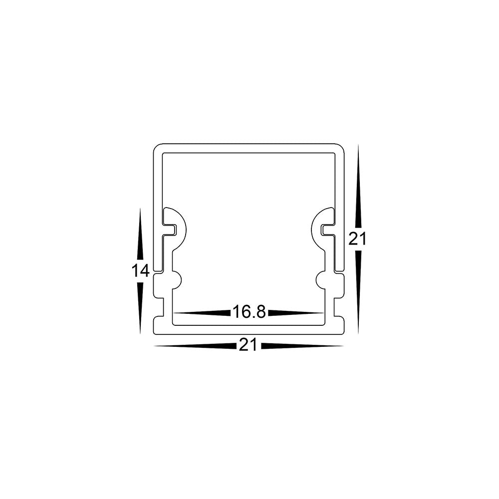 Shallow Square 2 Meter 21x21mm Aluminium LED Profile Silver - HV9693-2114-2M