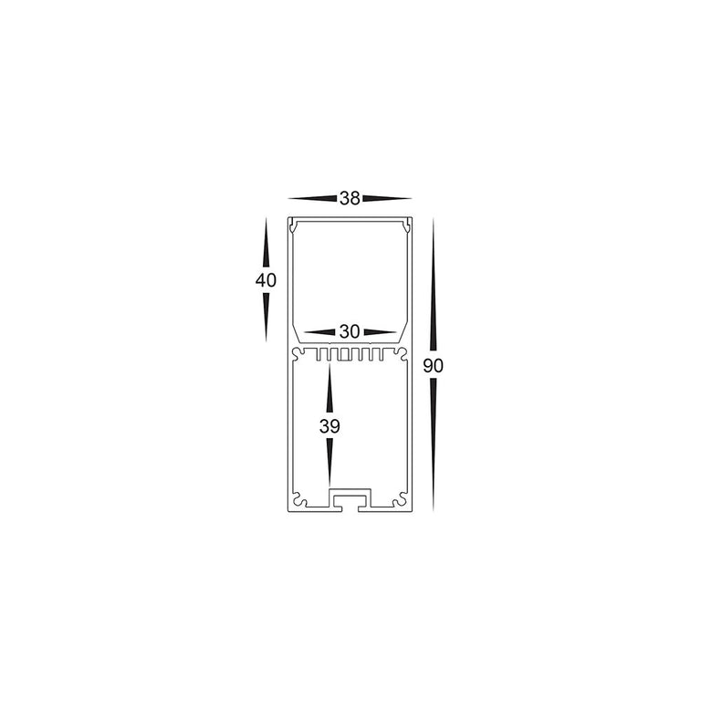Suspended or Surface Mounted 3 Meter 38x90mm Aluminium LED Profile White - HV9693-3890-WHT-3M