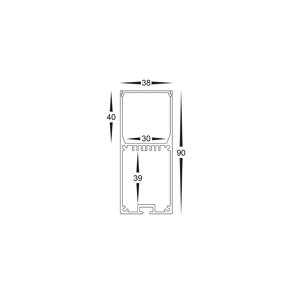 Suspended or Surface Mounted 3 Meter 38x90mm Aluminium LED Profile Black - HV9693-3890-BLK-3M