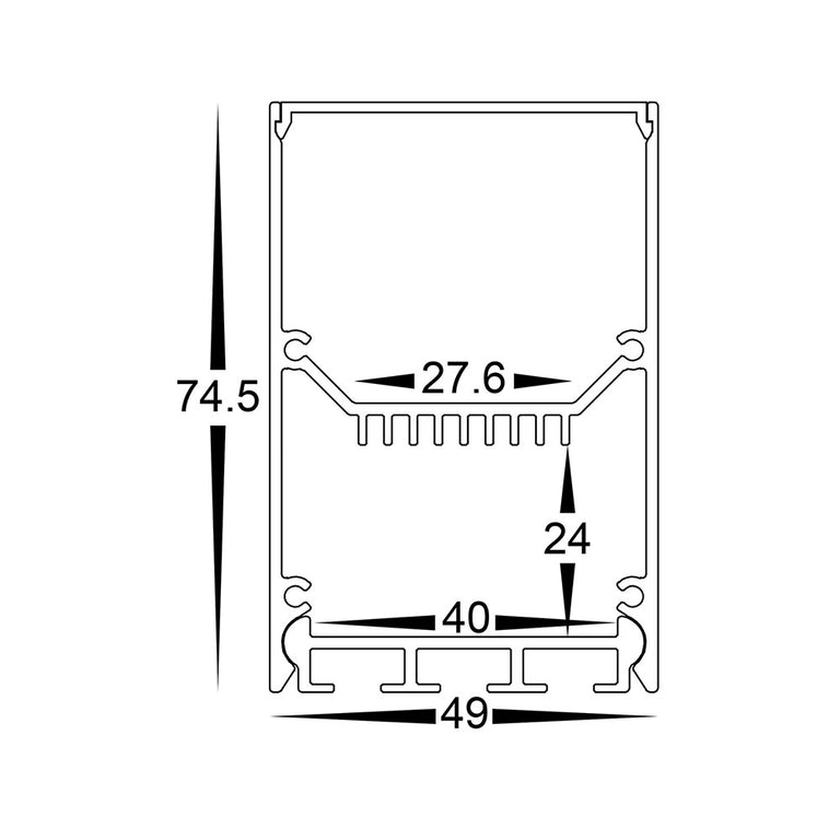 Suspended or Surface Mounted 2 Meter 49x75mm Aluminium LED Profile Silver - HV9693-4975-2M