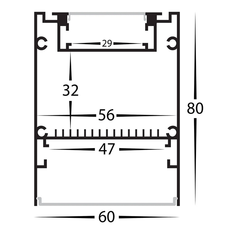 Suspended Up & Down 3 Meter 60x80mm Aluminium LED Profile Silver - HV9693-6080-3M