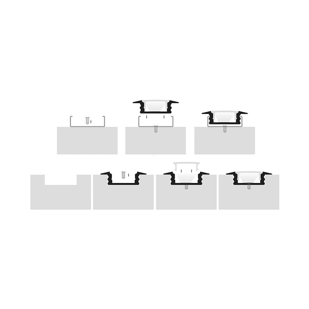 Shallow Square Recessed or Surface Mounted 3 Meter 25x9mm Winged Aluminium LED Profile Silver - HV9695-2507-3M