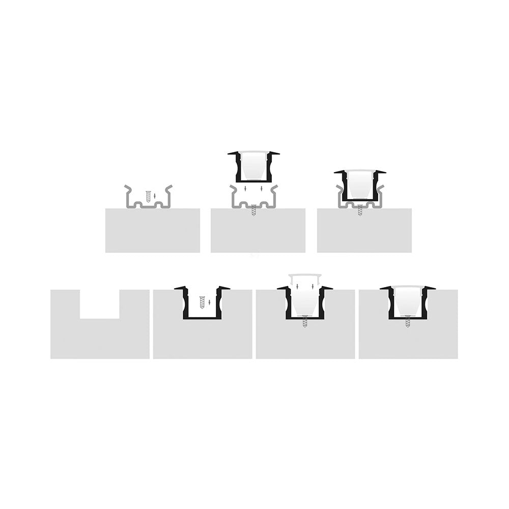 Deep Square Recessed or Surface Mounted 3 Meter 25x16mm Winged Aluminium LED Profile Black - HV9695-2515-BLK-3M