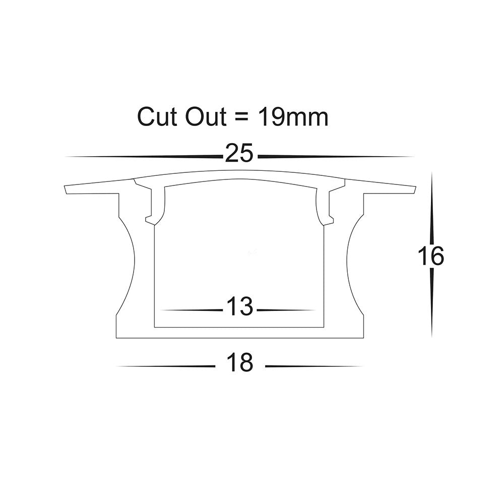 Seep Square Recessed or Surface Mounted 1 Meter 25x16mm Winged Aluminium LED Profile White - HV9695-2515-WHT