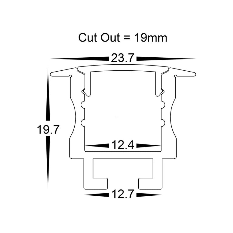 Deep Square Recessed 1 Meter 24x20mm Winged Aluminium LED Profile Silver - HV9695-2520