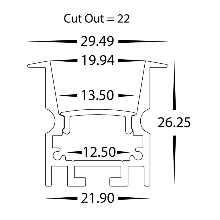 Deep Recessed Anti Glare 1 Meter 29x26mm Winged Aluminium LED Profile Silver - HV9695-2926