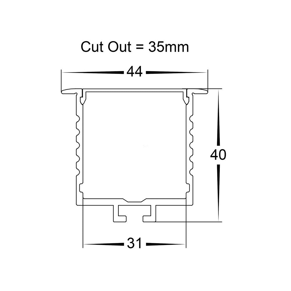 Deep Square Recessed 1 Meter 44x40mm Winged Aluminium LED Profile Silver - HV9695-4540