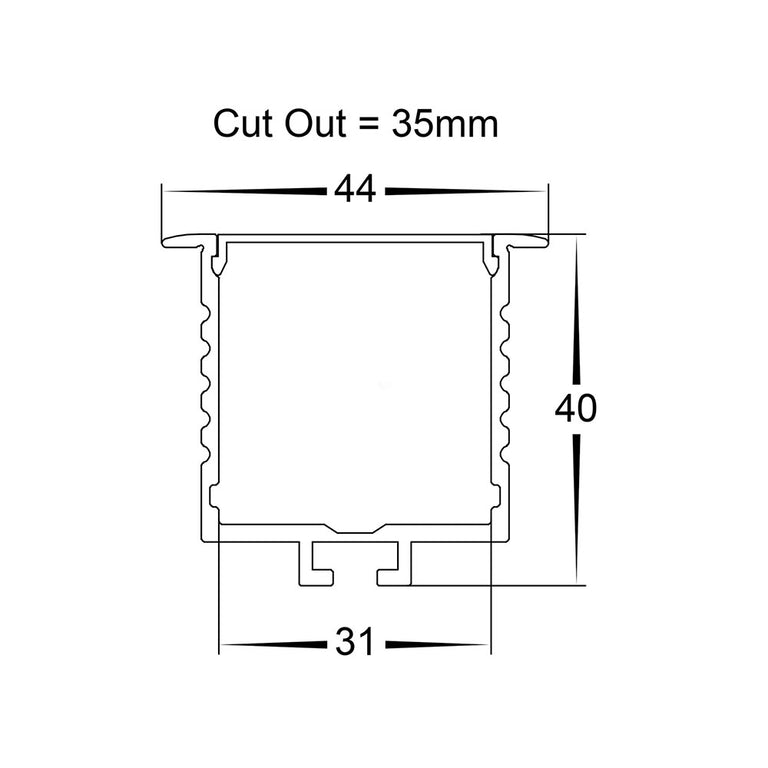 Deep Square Recessed 1 Meter 44x40mm Winged Aluminium LED Profile Silver - HV9695-4540