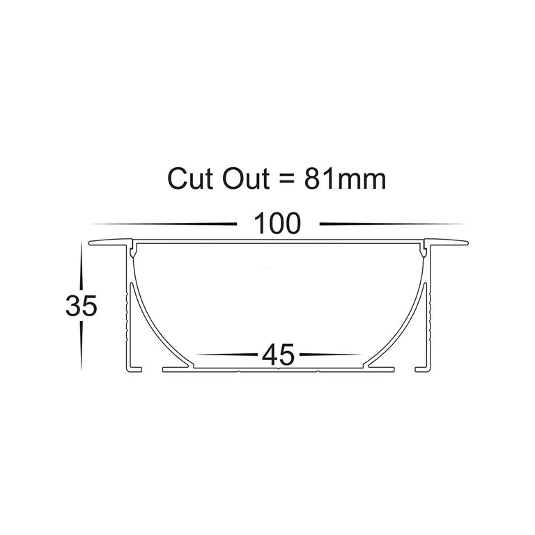 Large Deep Square Recessed 3 Meter 100x35mm Winged Aluminium LED Profile Silver - HV9695-9835-3M