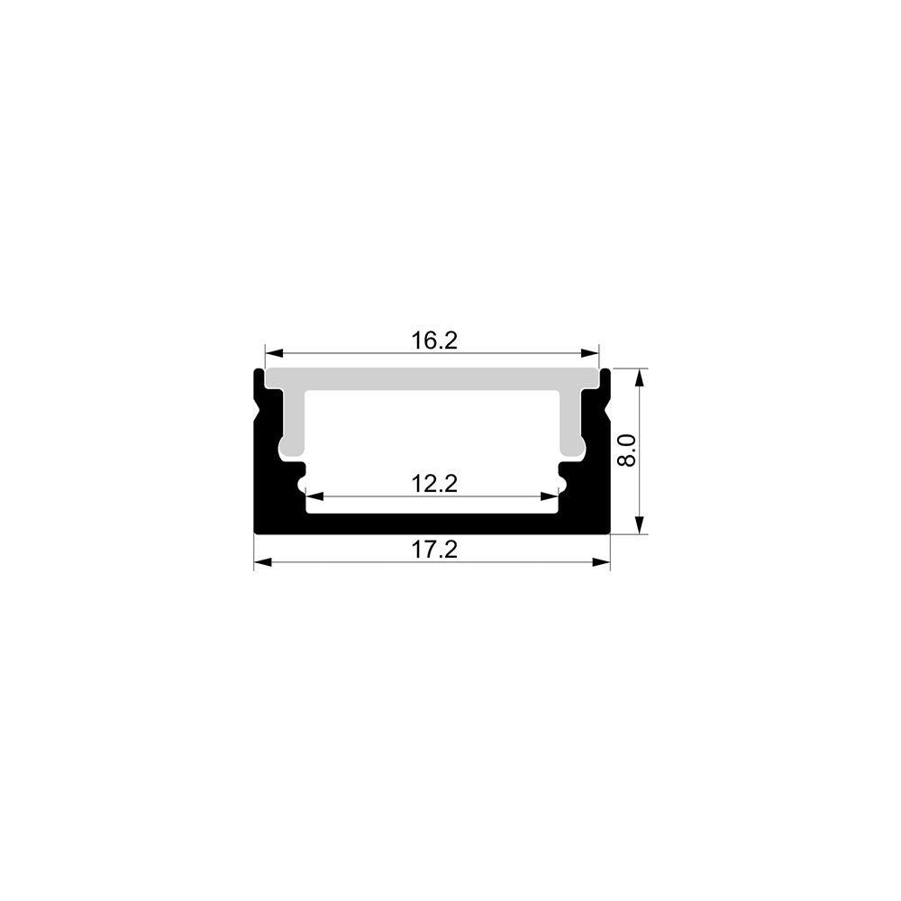 Shallow Square 2 Meter 17x8mm Aluminium LED Profile Silver - HV9699-1708-2M