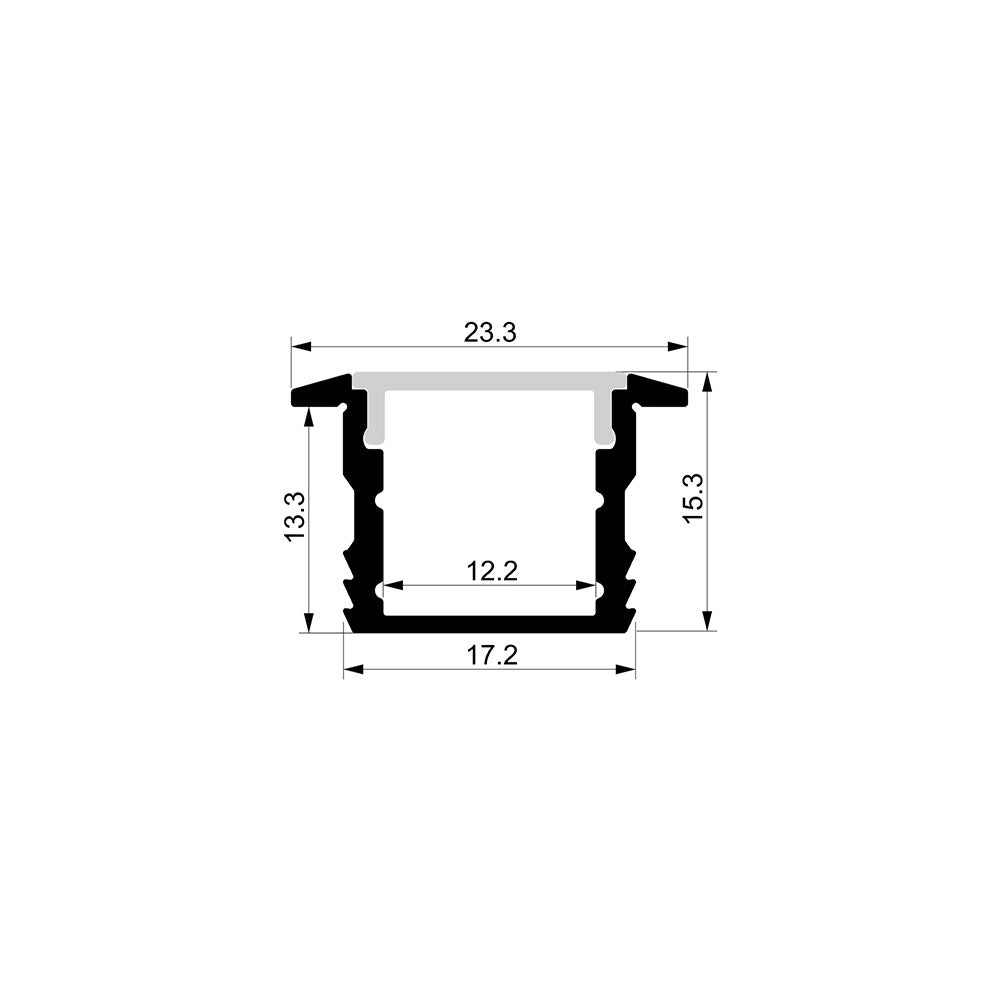 Deep Square Surface Mounted or Recessed 2 Meter 23x15mm  Winged Aluminium LED Profile Silver - HV9699-2315-2M