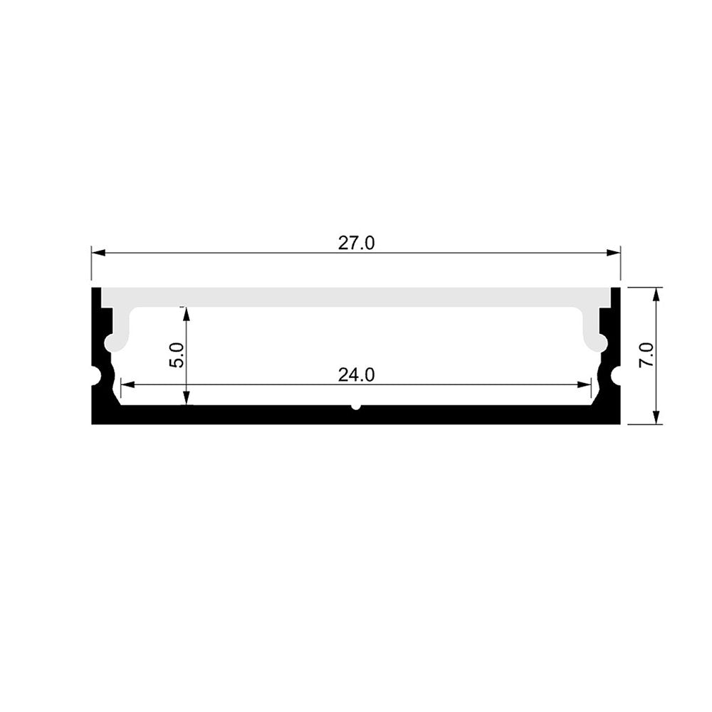 Shallow Square 2 Meter 27x7mm Aluminium LED Profile Silver - HV9699-2707-2M