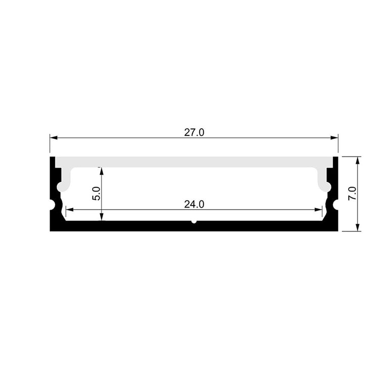 Shallow Square 2 Meter 27x7mm Aluminium LED Profile Silver - HV9699-2707-2M