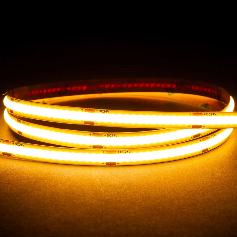 4.8W 24V DC 320 LED COB Dotless 30 Metre Strip Light / Warm White - HV9760-IP20-320-3K-30M