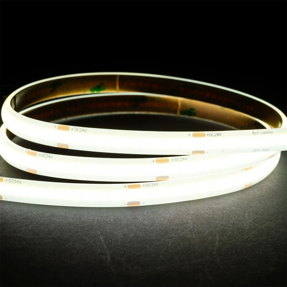 9.6W IP54 24V DC 5500K 320 LED COB Dotless 10 Metre LED Strip / Cool White - HV9761-IP54-320-5K-10M