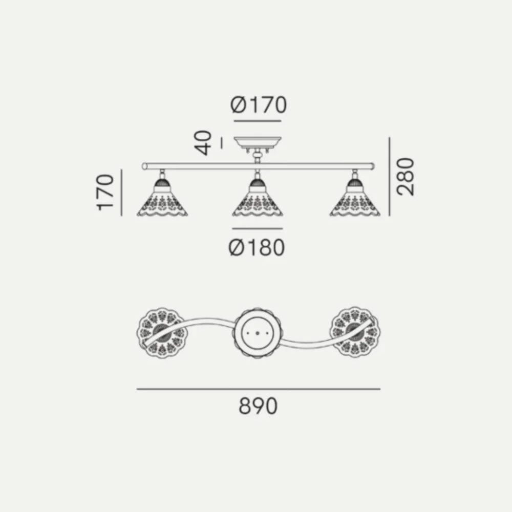 Fiori Di Pizzo 3lt Ceiling Light Antique Brass / White - 065.21.OC