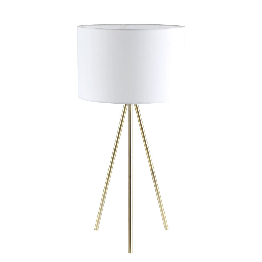 Tripod Table Lamp With Drum Shade Antique Brass / White - JAMBES-T2