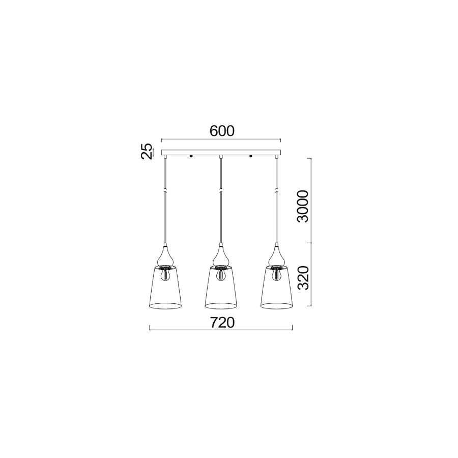 Interior Ellipse Glass Shape 3 Light Pendant Black Smoke - JEREZ2X3S