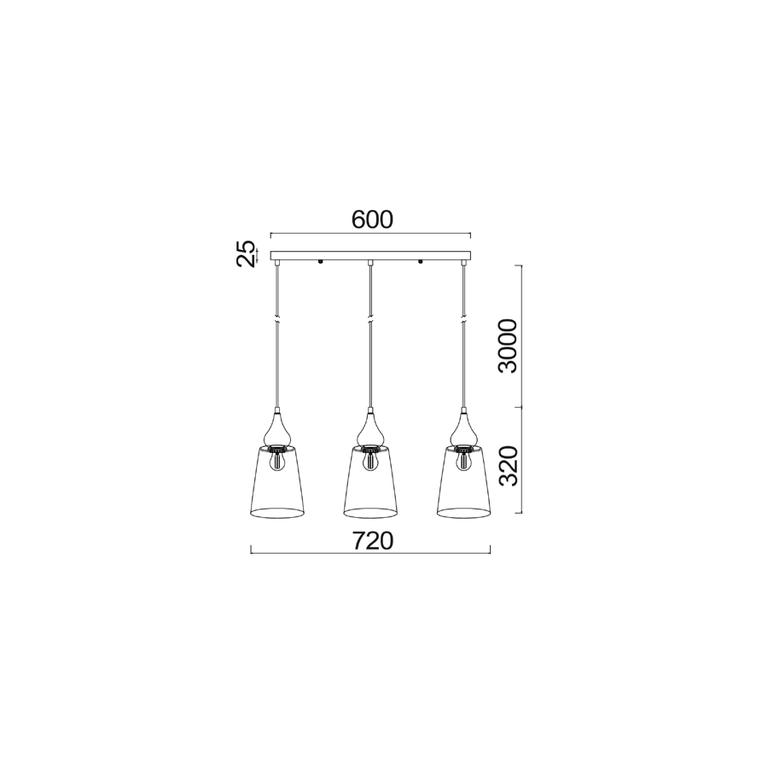 Interior Ellipse Glass Shape 3 Light Pendant Black Smoke - JEREZ2X3S