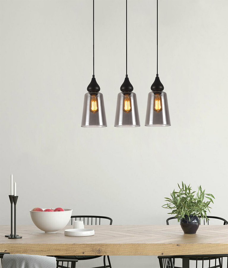 Interior Ellipse Glass Shape 3 Light Pendant Black Smoke - JEREZ2X3S