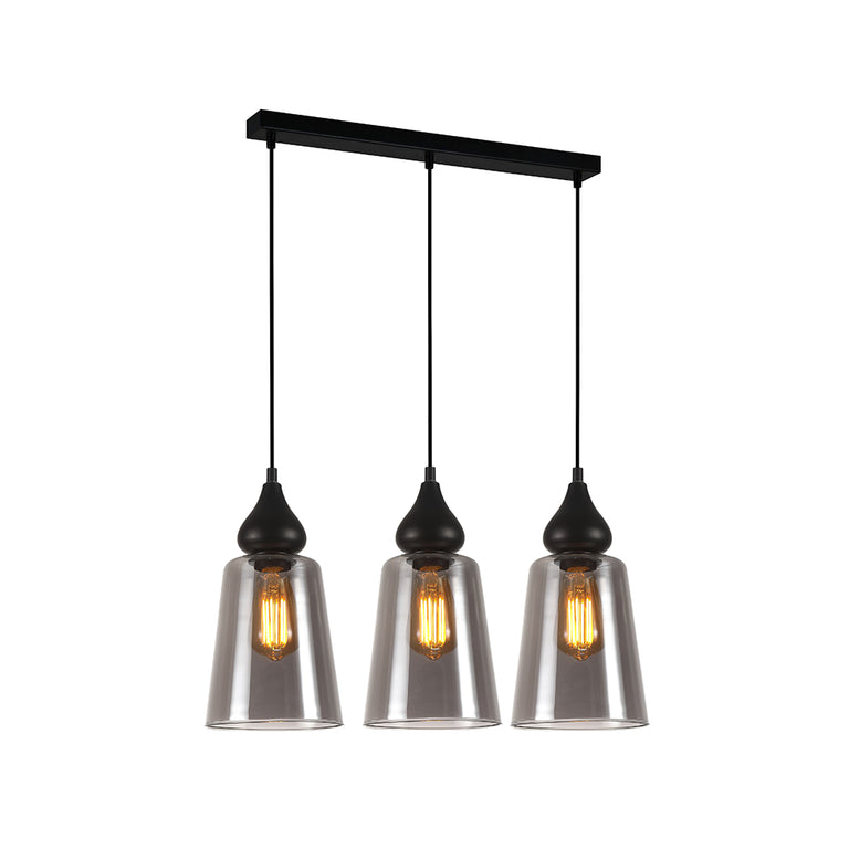 Interior Ellipse Glass Shape 3 Light Pendant Black Smoke - JEREZ2X3S