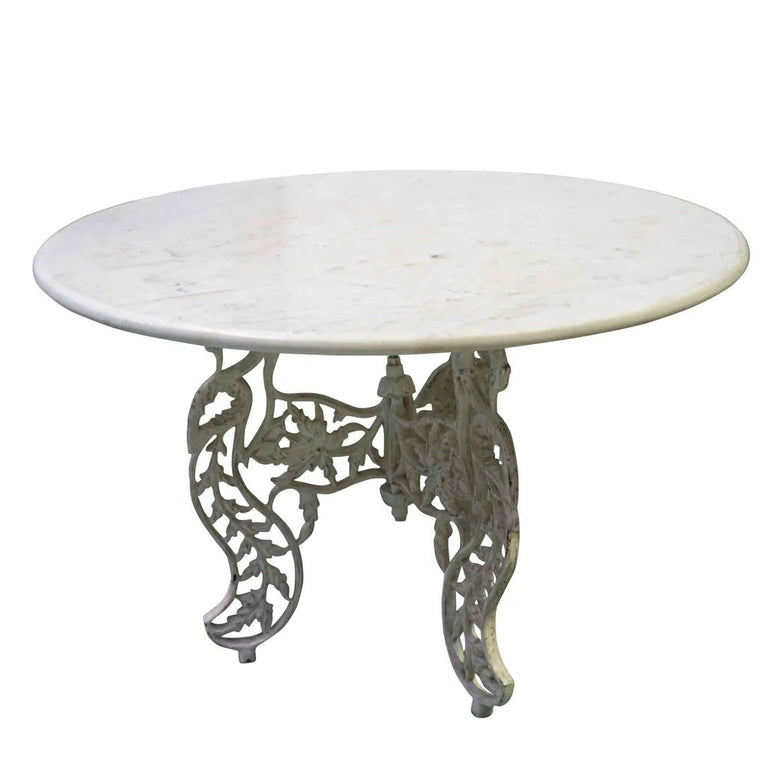 Cast Iron Round 1200mm Table White With White Marble Top - KITCARAMG16