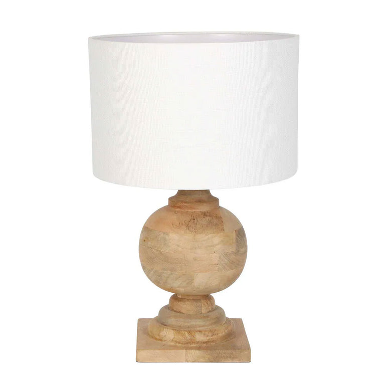 Coach Turned Wood Table Lamp Natural Base With White Shade - ELDOMR-2356