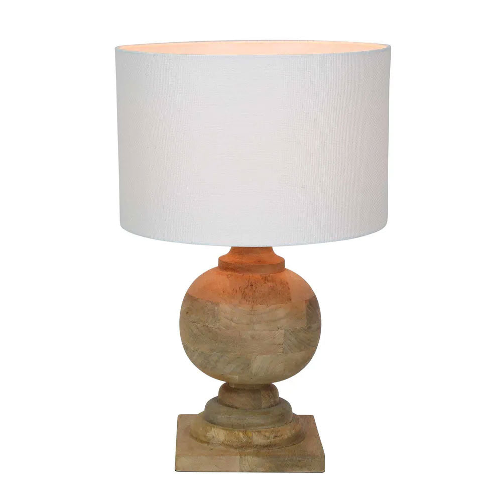 Coach Turned Wood Table Lamp Natural Base With White Shade - ELDOMR-2356