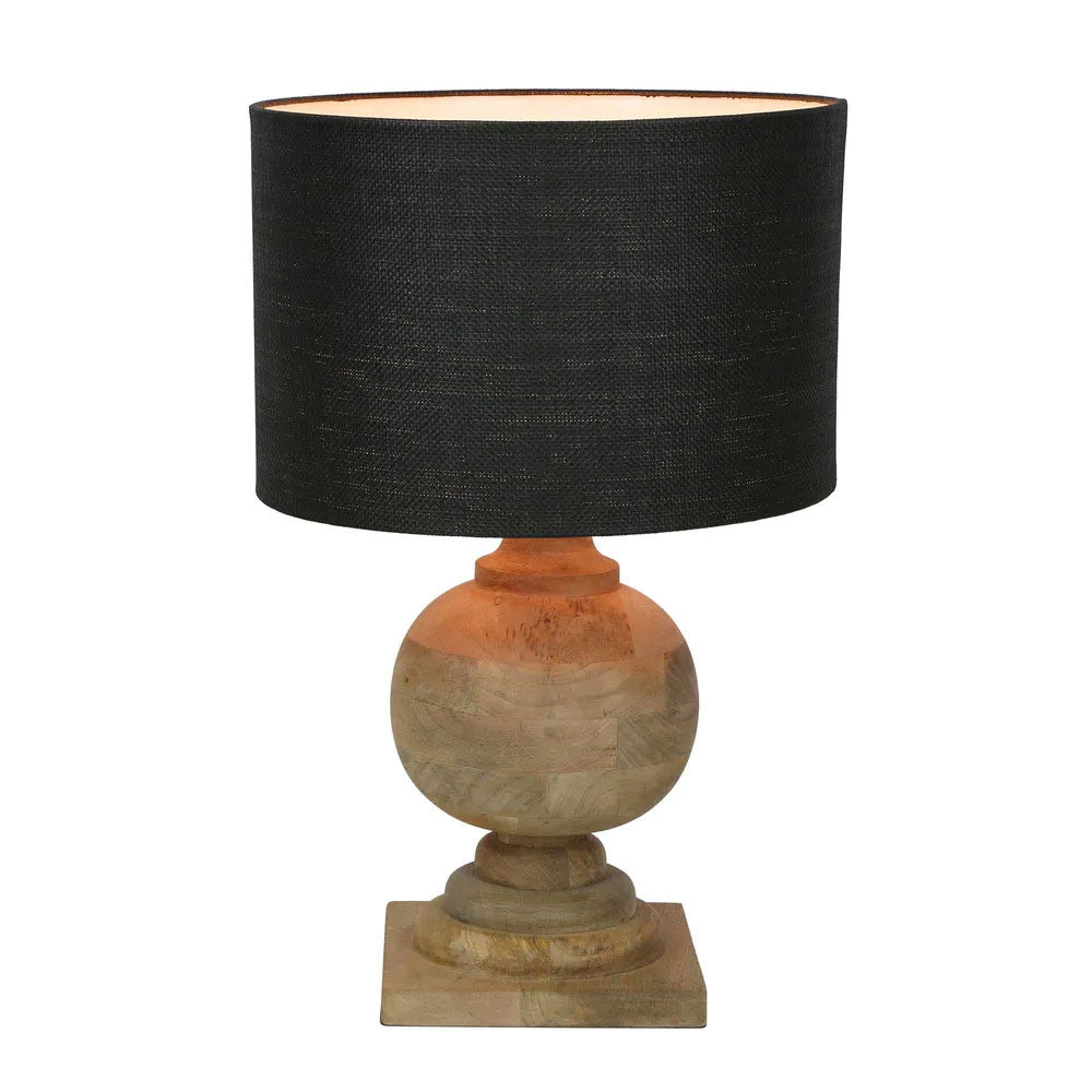 Coach Turned Wood Table Lamp Natural Base With Black Shade - ELDOMR-2356