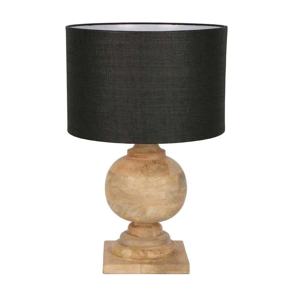 Coach Turned Wood Table Lamp Natural Base With Black Shade - ELDOMR-2356