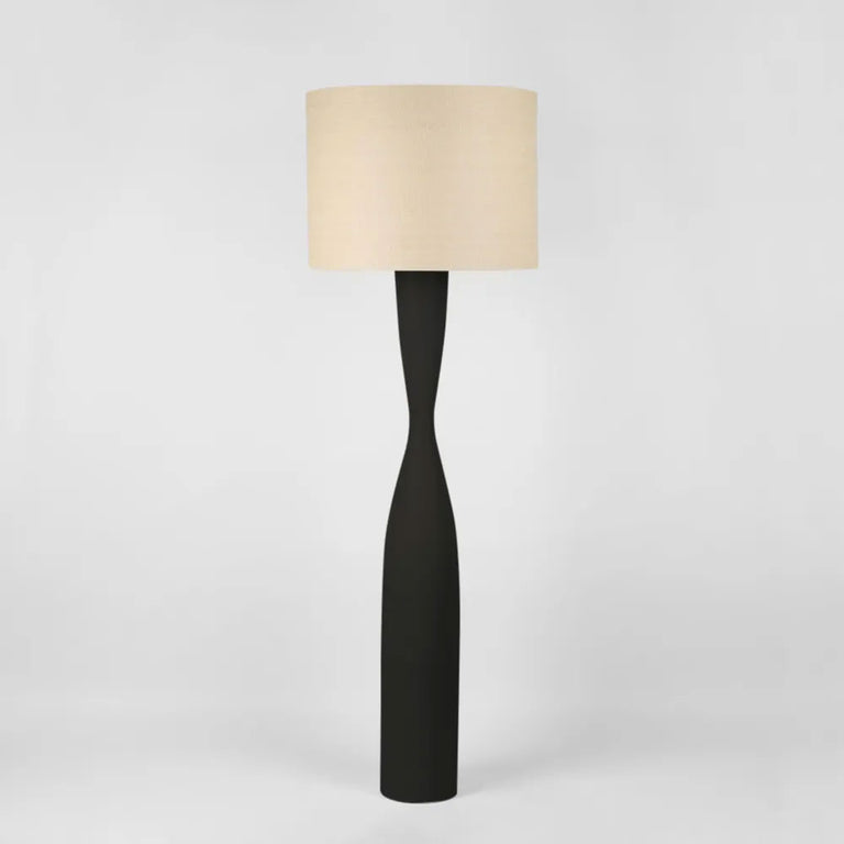Callum Floor Lamp Black With Natural Shade - MRDLMP0030