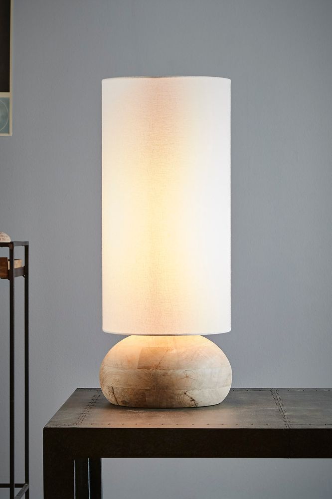 Pebble Turned Wood Table Lamp Large Natural With Shade - KITZAF10385