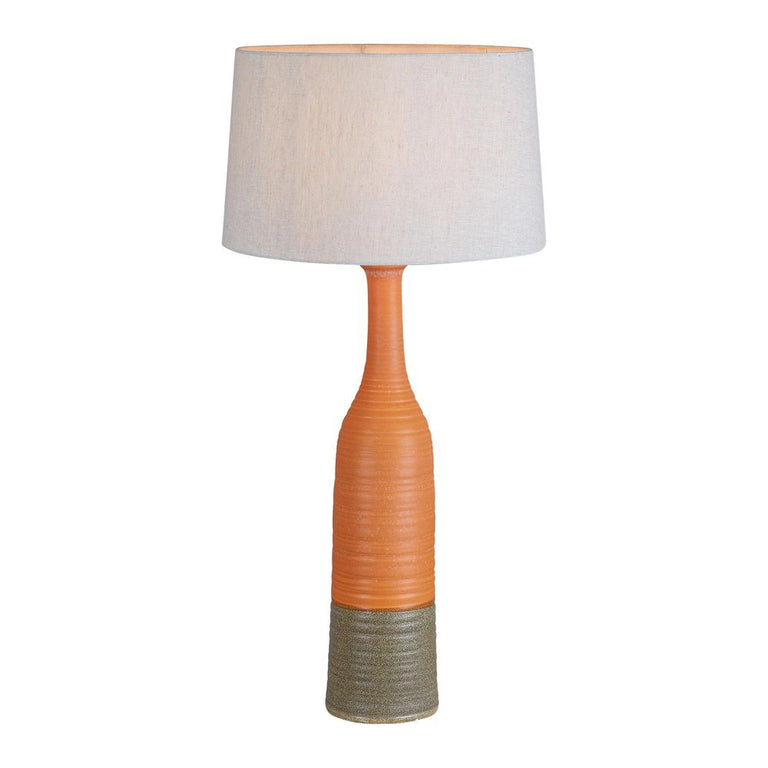 Potters Large Tall Thin Glazed Ceramic Table Lamp Orange / Brown With Shade - KITZAF11187