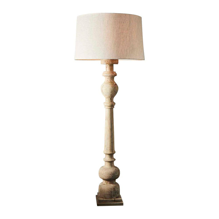 Rook Large Turned Wood Pillar Floor Lamp Natural With Shade - KITZAF12060